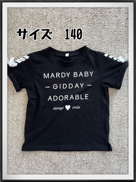 Tシャツ tシャツ トップス 黒 肩リボン 女の子 小学生 半袖 シャツ リボン