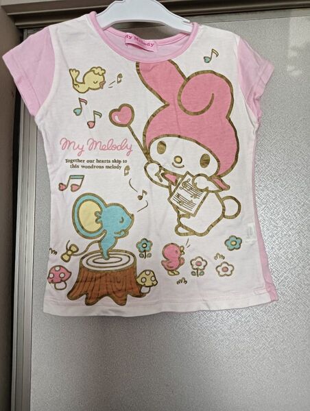 半袖Tシャツ 120 マイメロ マイメロディ My Melody サンリオ ピンク Tシャツ 音符 花 ハート うさぎ ピアノ