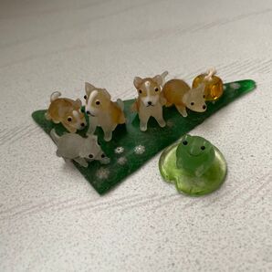 ガラス細工 犬とカエルの置物 6個セット ガラス製