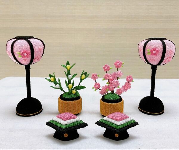 ひな飾り小道具【ぼんぼり一対&桜橘&菱餅一対】ちりめん細工 ひな祭り お雛様 3月ディスプレイ 足すだけで盛り 新品未使用品