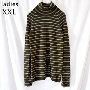 タートルネック ニット プルオーバー ボーダー セーター XXL 男女兼用