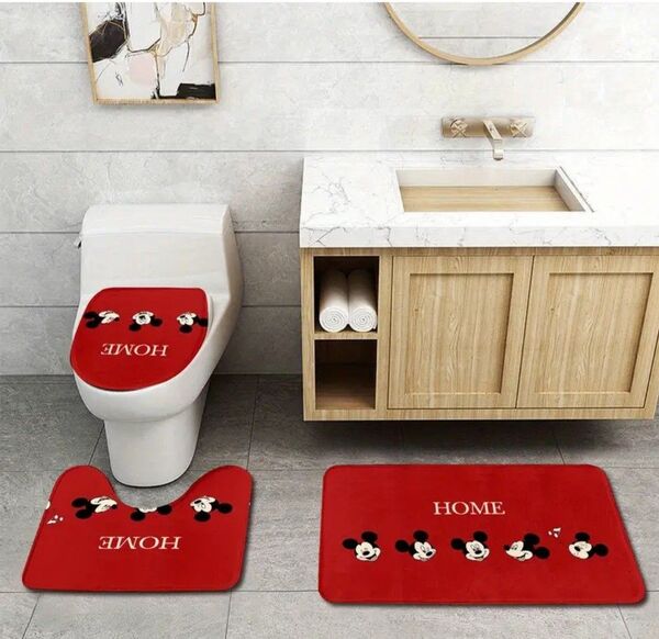 ミッキーマウス トイレマット3点セット レッド