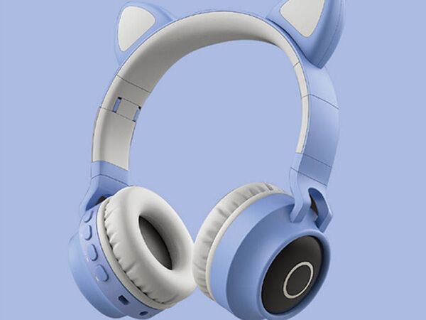 ネコ耳ヘッドホン 耳が光る LED ワイヤレス Bluetooth 3.5mmジャック ヘッドフォン ネコ猫耳 ブルー グレー