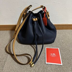 COACH コーチ 巾着型 ショルダーバッグ ネイビー レザー