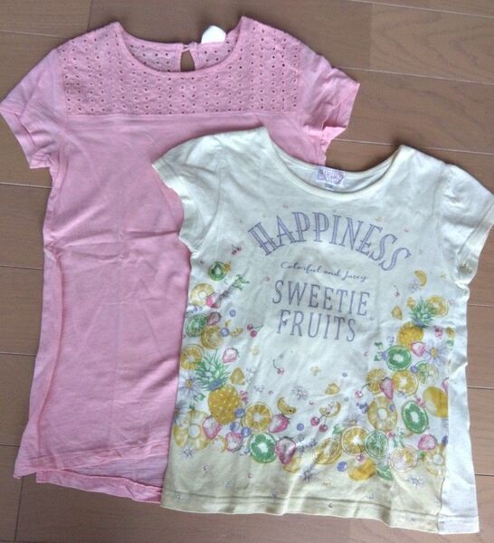 女の子 半袖Tシャツ 2枚セット ピンク フルーツ柄 128/130cm