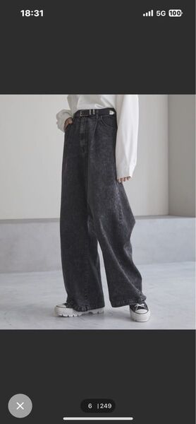 cussil/クシル】TRストレッチルーズシルエットハイウエストストレートパンツ/デニムパンツ ブラック系 ケミカルブラック