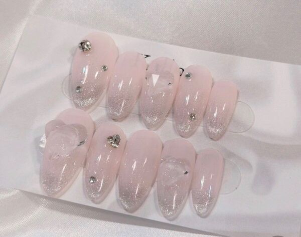 【現品】ネイルチップ 韓国ネイル ワンホンネイル 量産型ネイル y2kネイル ラメグラネイル ちゅるんネイル フレンチガーリー