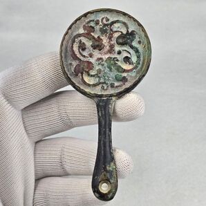 骨董品 青銅器 龍紋 手鏡 唐鏡 銅鏡 紅斑緑さび 激安