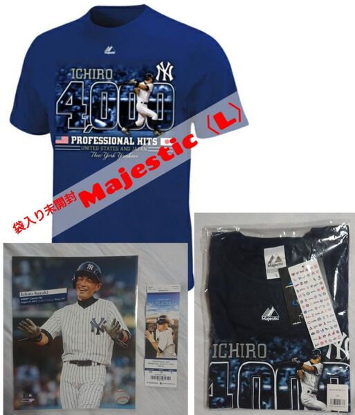 イチロー 日米4000本安打記念Tシャツ:マジェスティック〈L〉公式フォト/当日チケット/MLB NYヤンキース/