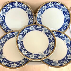 イタリア製 Giovanni Valentino 青白花柄皿 5枚セット プレート 洋食器 食器