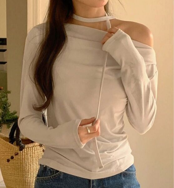 Shein Dazy オフショルダー リボン付き トップス アプリコット Sサイズ