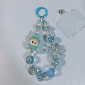② ラブブ LABUBU キーホルダー ストラップ 水色系 ブルー系