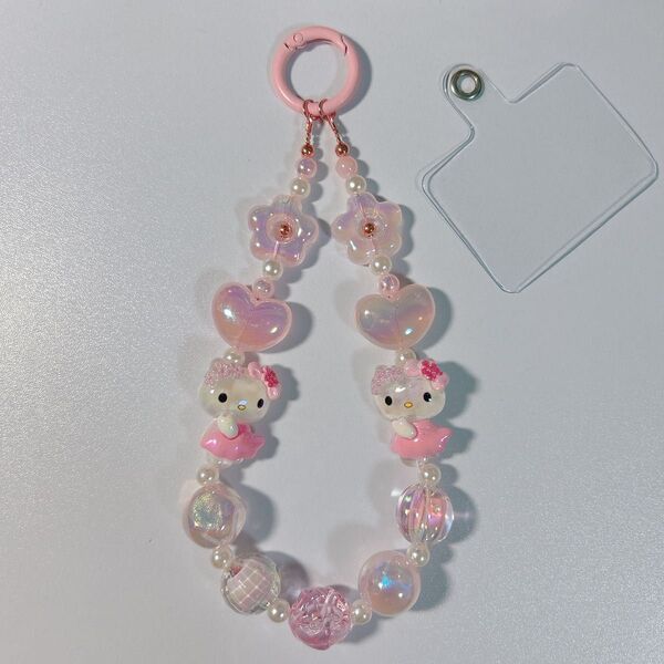 ② 白猫 ストラップ キーホルダー ピンク系