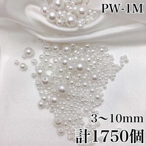 【P1885】パールビーズ 穴あり ホワイト 3mm~10mm 1750個セット