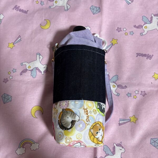 ハンドメイド★新作★ペットボトルホルダー★保冷保温・水筒カバー・未使用 600ml・700mlにも使用可・猫好きの方 値下げ中
