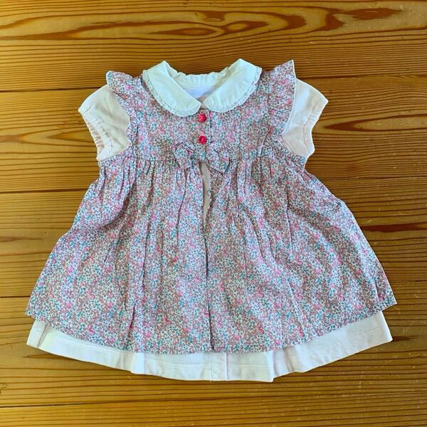 ベビー服 小花柄ワンピース ピンク 70サイズ べべ 美品