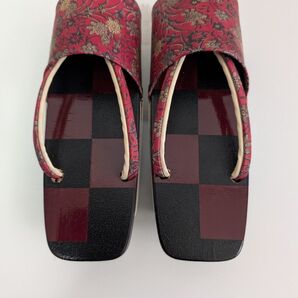 下駄 和柄 市松模様 花柄 赤カバー付き