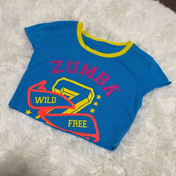 ZUMBAウェア 半袖 Tシャツ へそ出し クロップド丈 ブルー ダンス 水色 カットソー リメイク
