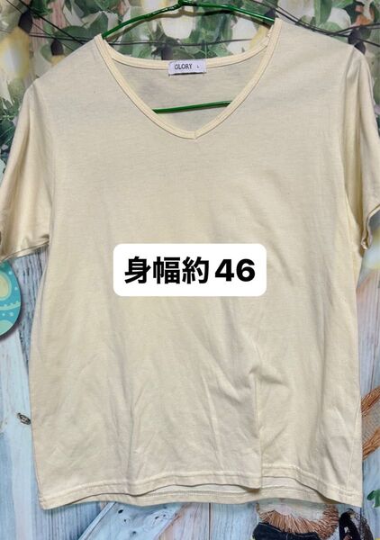 GLORY Vネック Tシャツ シンプルLサイズ イエロー系