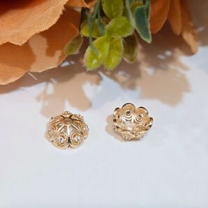 ◇フラワーデザイン◇ロンデル◇花座◇ゴールドカラー2個セット◇