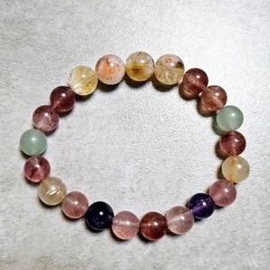 多宝 (ハニーシトリン、ストロベリークォーツ、グリーンアベンチュリン、黄水晶、アメジスト)ブレスレット 約15cm