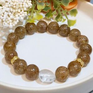 イエローストロベリークォーツとアゼツライトのブレスレット☆巾着付き