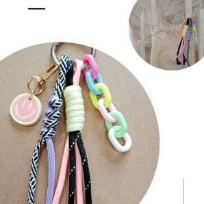 #14 ハンドメイド キーホルダー スマイル パラコード マクラメ ストラップ チャーム