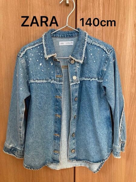 ZARA キッズ デニムジャケット ラインストーン ダメージ加工 140