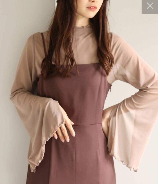 one after another トップス フレアシアーインナー ナイスクラップ 長袖 ブラウス シースルー シフォン シアー