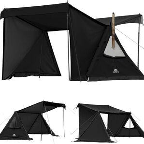 GOGlamping パップテント TC 1人用 ポリコットンテント軍幕 メッシュ/耐熱シート三角窓 アルミポール 黒 Y55
