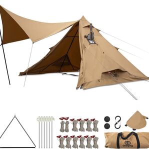 GOGlamping 山稜二又ティピーテントTC180 1人用 煙突テント ソロ用テント ポリコットン ワン 煙突穴/前幕付Y33