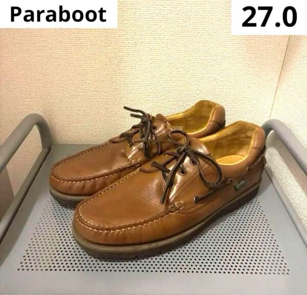 パラブーツ デッキシューズ ブラウン 茶 レザー シューズ 27.0 モカシン スペイン製 バース コロー ティエール 革靴