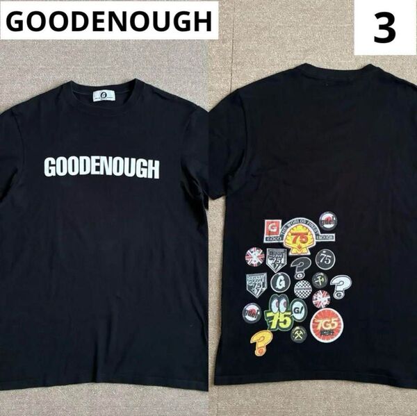 正規品 グッドイナフ 名作 ワッペンプリント Tシャツ 半袖 黒 ブラック 3 藤原ヒロシ ロゴ GOOD 日本製 アーカイブ