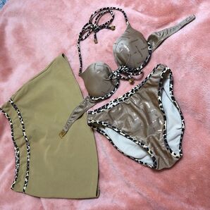 レア美品!スカート付き!大人気Pinky&Dianne豹柄水着3点セット M ブラジャーショーツセット