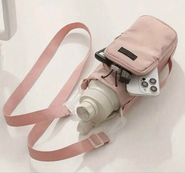 水筒カバー 水筒ホルダー ペットボトルショルダー 新品 ピンク 小物入れ スマホ