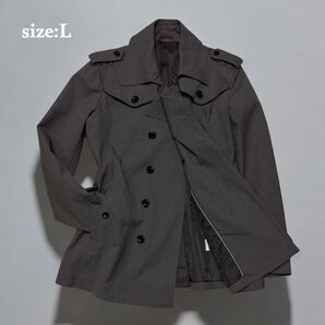 美品 メンズトレンチコート ショートコート アウター グレー スタイリッシュ