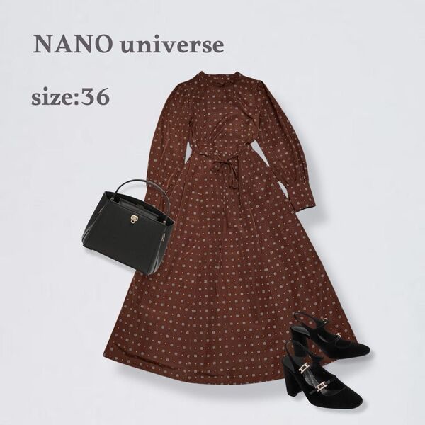 美品 NANO universe ナノユニバース ロングワンピース Y2K ウエストリボン スタンドカラー