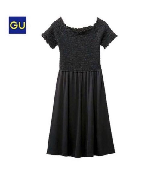 GU スクエアネック ギャザーワンピース