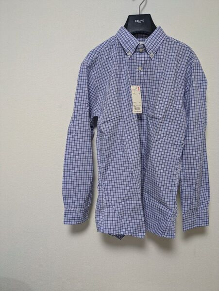 【新品未使用】 UNIQLO ユニクロ エクストラ ファイン コットン ブレンド チェック シャツ ギンガム 長袖 XL 青 白