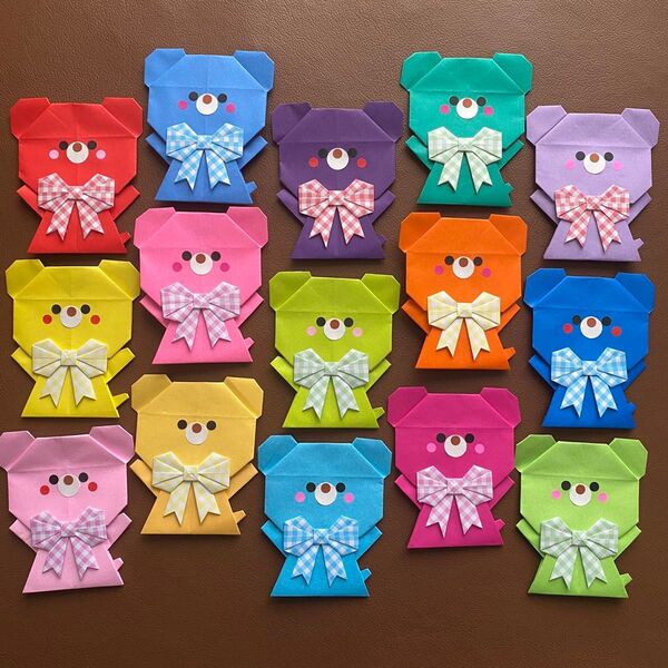 くま 折り紙 15個セット リボン付き カラフル ハンドメイド アレンジ
