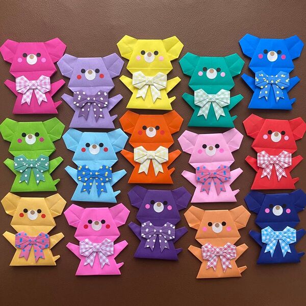 くま 折り紙 15個セット リボン付き カラフル ハンドメイド アレンジ