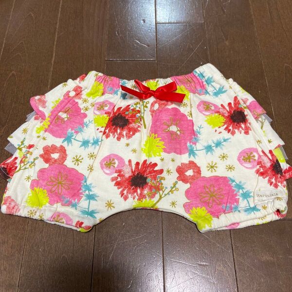 【試着のみ】Haruulala オーガニックコットン フリルパンツ(ショート)70〜80サイズ 愛の詩