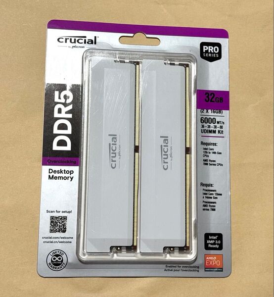 新品 Crucial PRO (マイクロン製) 16GB×2枚 DDR5-6000 ホワイト オーバークロック 32GB