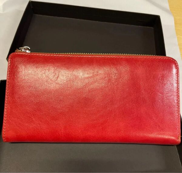 レッド 長財布 L字ファスナー 財布 ウォレット レザー 本革