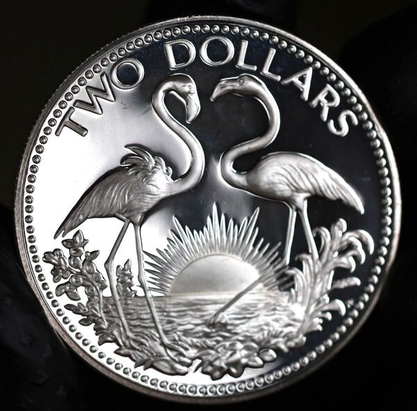 大型銀貨 1974 バハマ 2ドルプルーフ銀貨 フラミンゴ