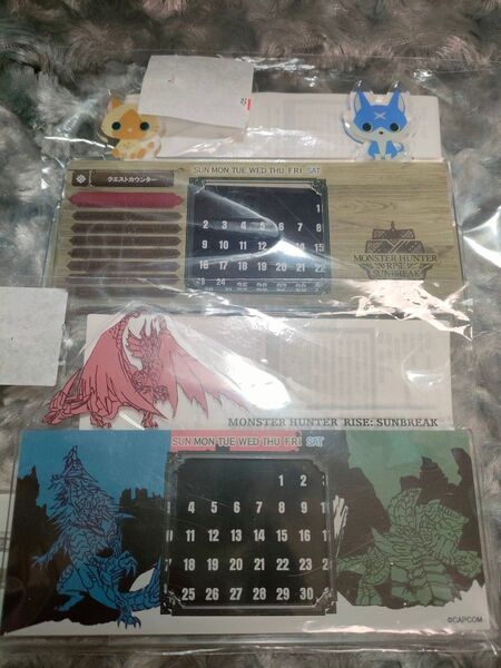 2個セット 万年カレンダー モンスターハンター アイルー ガルク メルゼナ アクリルスタンド モンハン アベイル