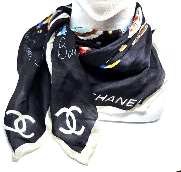 高級 希少 CHANEL シャネル ココマーク スカーフ 春夏 シルク イタリア製 カメリア ジャケット 香水 coco ホワイト