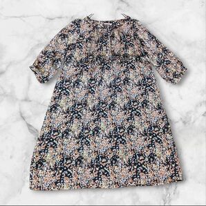 ハッシュアッシュ 小花柄ワンピース ロング丈 フレア クロップドワンピース ノーカラー マタニティワンピース 妊婦さん ゆったり