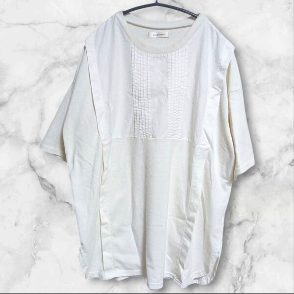 ショコラフィネローブ 半袖Tシャツ 半袖カットソー オーバーサイズ タック入り ラウンドネック ゆったり 白 無地 フリーサイズ