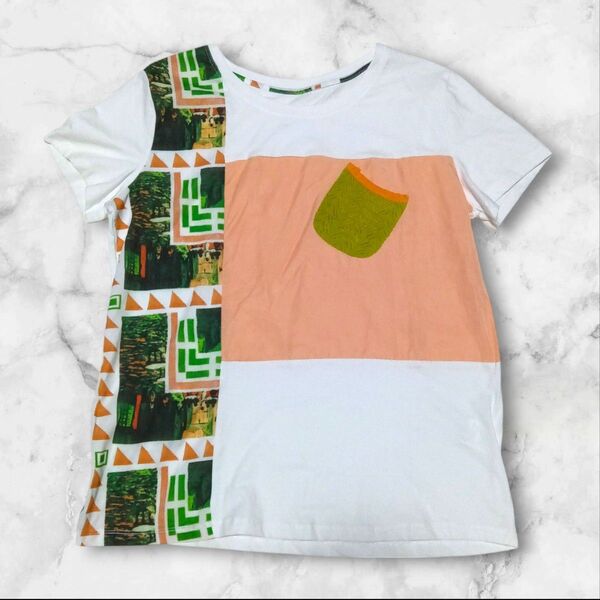 新品 未使用品 タグ付き 半袖Tシャツ カットソー 派手柄 個性的 多色彩 綿80% 【ルディア LUDIA】 フリーサイズ